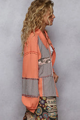 POL Button Down Patchwork Multi-Pattern Jacket OutfitFlow